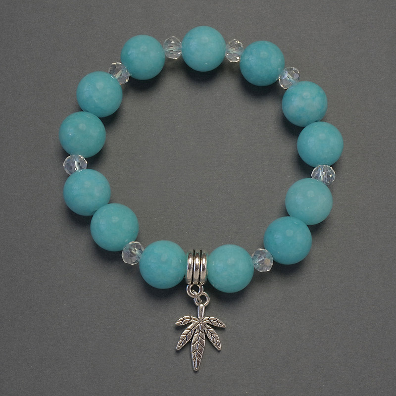 Aquamarine bracelet with smooth beads, 12 mm diameter +/-; Czech crystal rondelle 6x5 mm +/-; stretch length 18 mm +/-