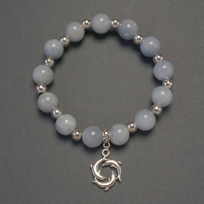 Aquamarine bracelet with smooth beads, 10 mm diameter, 18 mm length, elastic