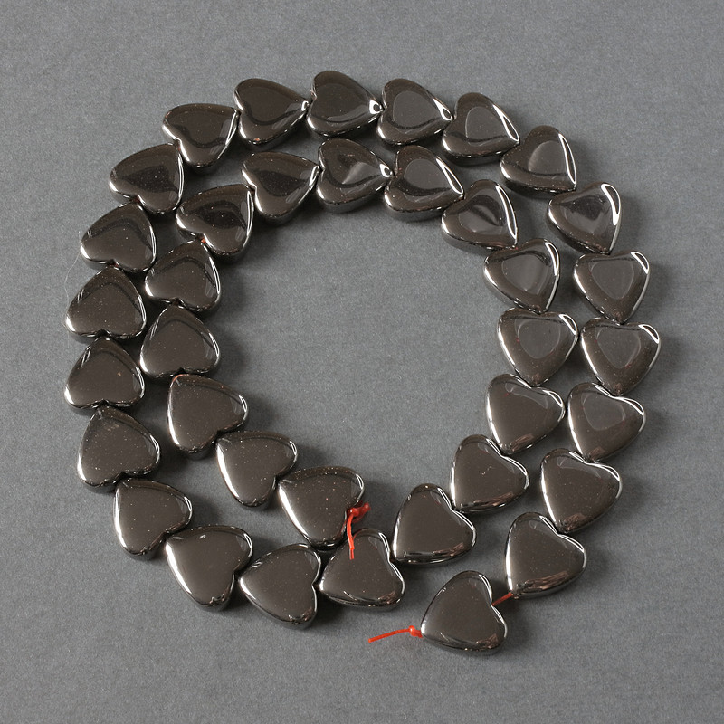 Hematite Heart Beads, 12mm diameter, 40cm length, on thread