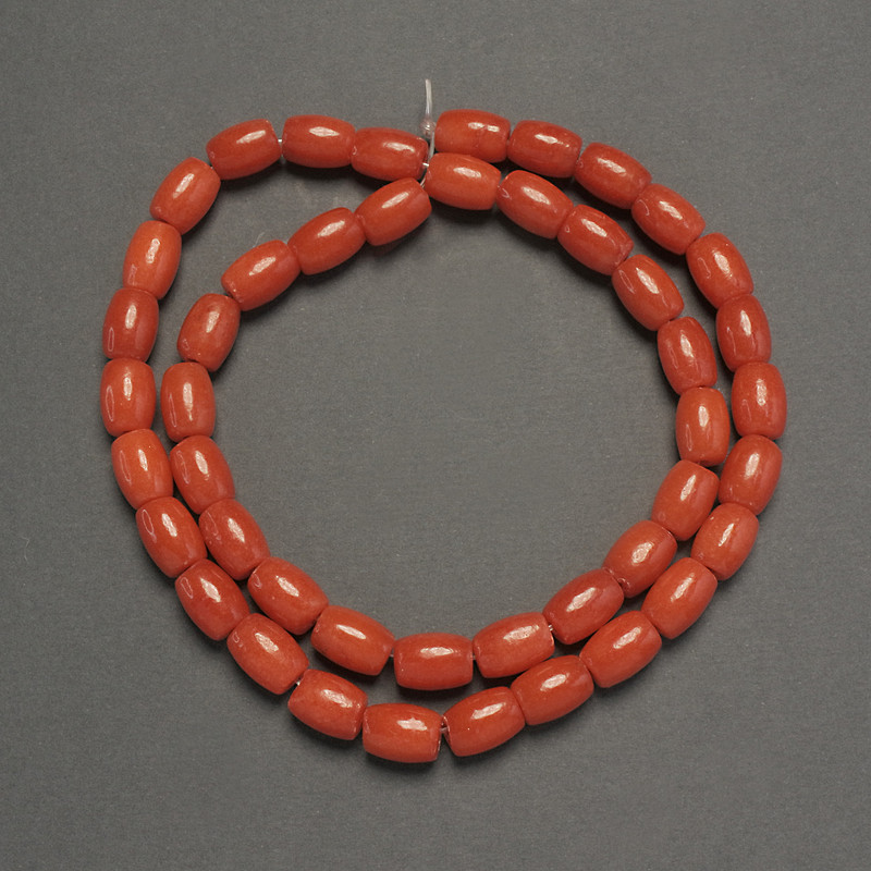 Orange Coral Beads (Artificial) Barrel Beads, 8.5x6 mm, ~40 cm length on thread