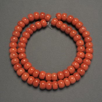 Beads Orange Coral (Imitation) Smooth Rondelle, Diameter 8×6mm ±, Length 40cm ± on Beading Thread