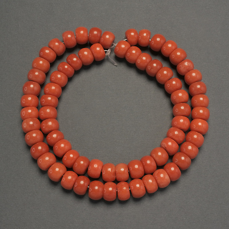 Orange Coral Beads (Artificial) Smooth Rondelle, 8x6mm, 40cm on Beading Thread