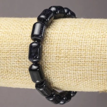 Elastic Aventurine Bracelet Blue Sand Night of Cairo (pressed) barrel-shaped, diameter 10x14 mm+