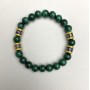 Malachite bead bracelet 8 mm +/- with metal inlays, length 18 cm +/- stretch band