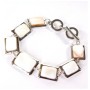 Clearance. Mother-of-Pearl Bracelet with Smooth Bezel, Rectangular Stones 18×22 mm and 15×20 mm, Length 18–21 cm