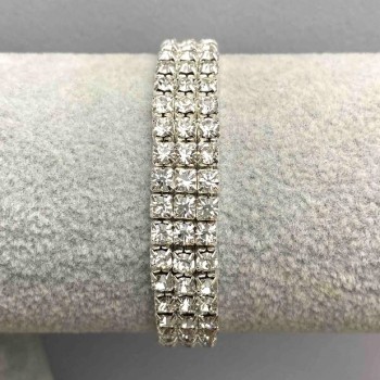 Three-row stretch bracelet with white crystals, 17 cm circumference