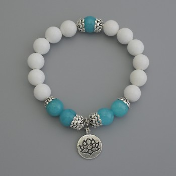 Bracelet Assortment Smooth Bead, 10mm diameter ±, with metal inlays, 18 cm stretch