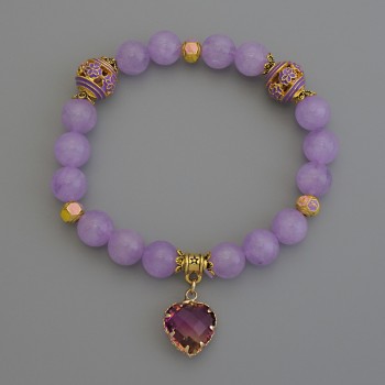 Bracelet Lavender Amethyst, smooth beads, 8 mm diameter ±, Cloisonné 10 mm ±, 5.5 mm ± pendant, length 18 mm ±, stretch