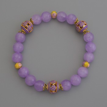 Bracelet Lavender Amethyst with smooth beads, 8 mm diameter +/- Cloisonné 10 mm +/- 5.5 mm +/-, 18 mm length +/- elastic