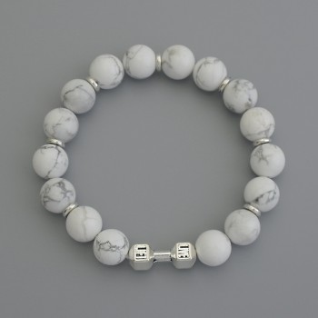 Kaolin Bead Bracelet, 10mm Diameter ±, with Metal Inlays, Length 18cm ± Stretch