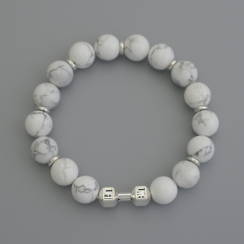 Kaolin Bead Bracelet, 10mm Diameter ±, with Metal Inlays, Length 18cm ± Stretch