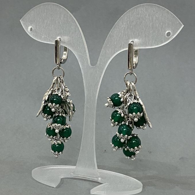 Earrings 'Grona Cat's Eye Bead' 6mm, length 57mm