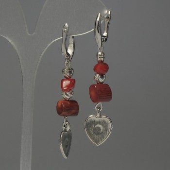 Coral earrings with metal inserts, length 57 mm+