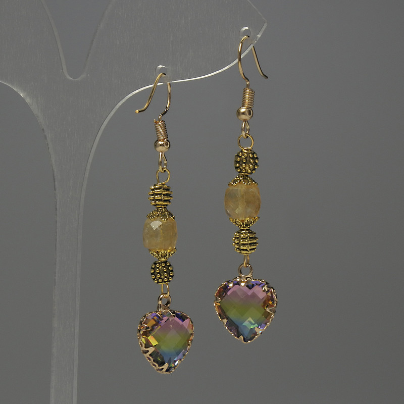 Citrine Earrings in a Faceted Cube