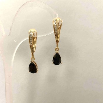 Xuping Earrings with Black Stone and White Crystals