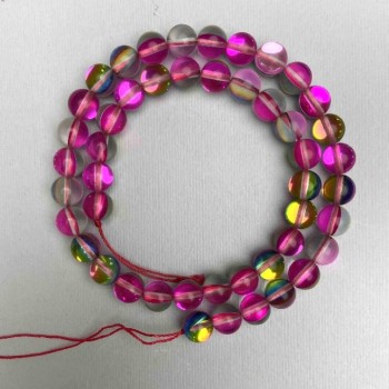 Beads on thread Pink Opal Glass 'Chameleon' Smooth Ball, 8mm diameter, 38cm length +