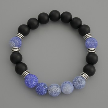 Bracelet 'Assorted Smooth Bead' with 10 mm diameter, with metal inserts, 18 cm stretchy length