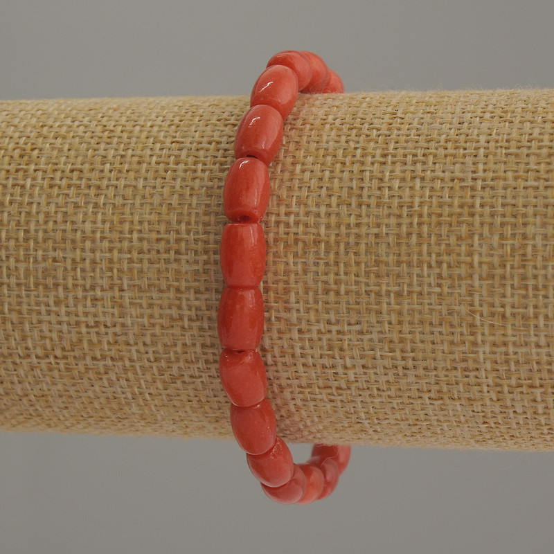 Coral Bracelet (Imitation) Barrel-shaped, 8×6 mm diameter, 18 cm length (stretch)