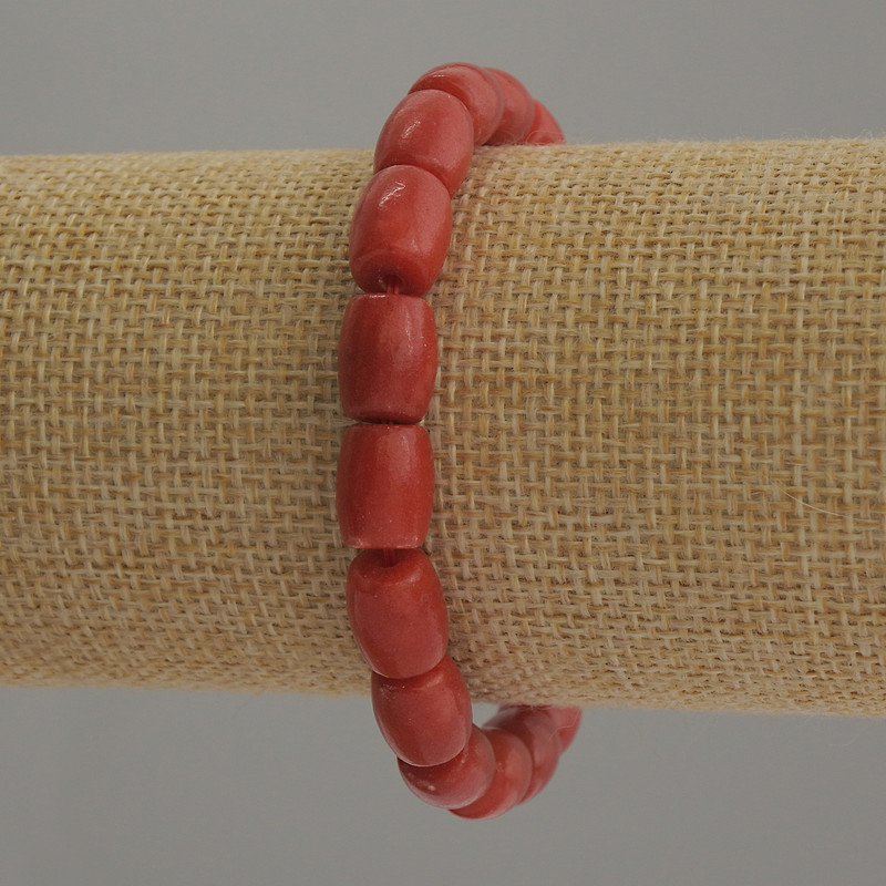 Coral Bracelet (Imitation) Barrel-shaped, Diameter 10x8 mm, Length 18 cm Stretch