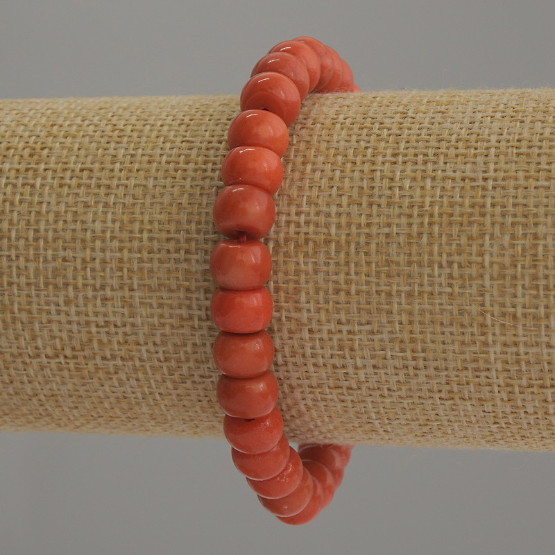 Bracelet Coral (imitation) rondelle, diameter 8×6 mm, length 18 cm, stretch