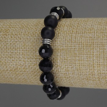 Bracelet Assortment: smooth bead and faceted bead, 10 mm diameter ± with metal inserts, 18 cm stretch