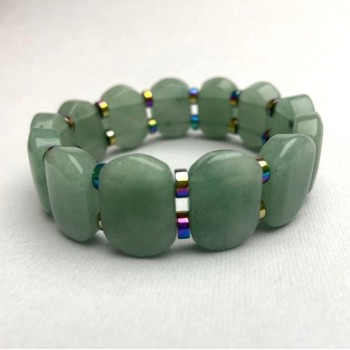 Nephrite Bracelet 'Link' 17x13mm, Hematite Rondelle 5x2mm, Length 18 cm Stretch