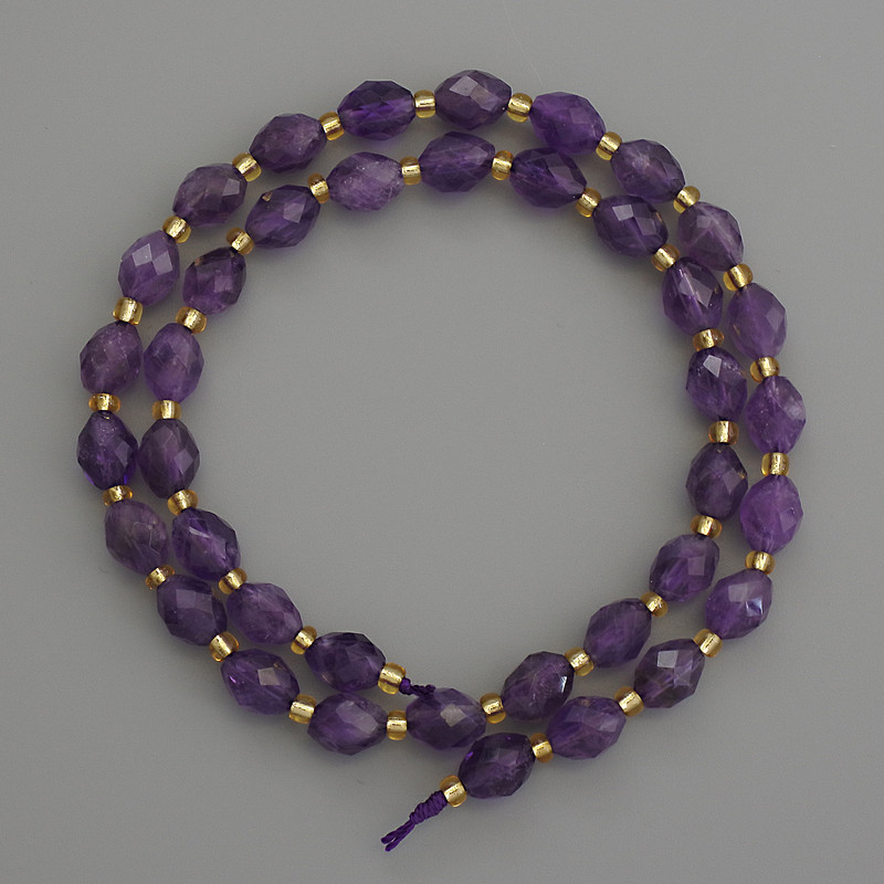 Natural Amethyst Beads, Faceted, 8×6 mm, with 3 mm seed beads, length 39 cm ±