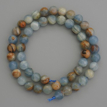 Blue Calcite Beads, Smooth Round 8 mm, On Thread, Length 39 cm+