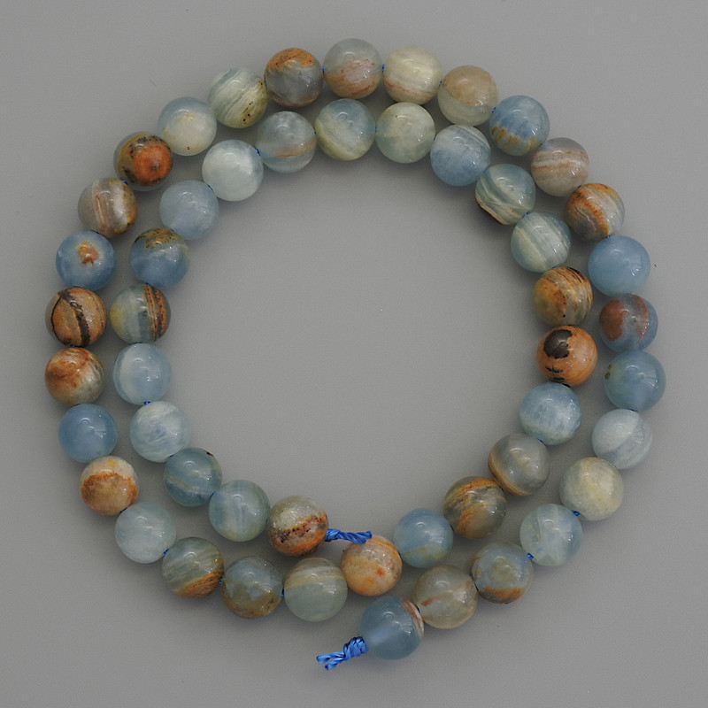 Blue Calcite Beads, Smooth Round 8 mm, On Thread, Length 39 cm+