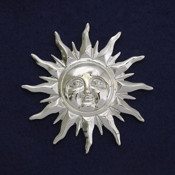 Sun Brooch, Silver Metal, 68 mm +/-, Magnetic Backing