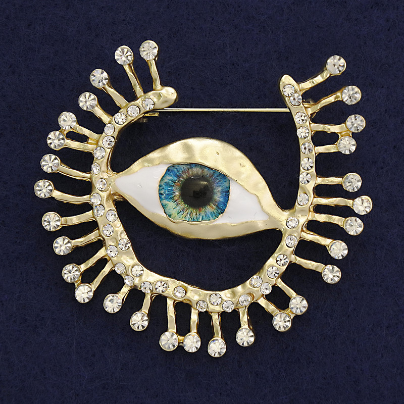 Brooch 'All-Seeing Eye' with white rhinestones on gold-tone metal 55x57mm+