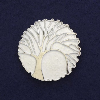 Brooch Tree, matte silver color, silvery metal, diameter 40 mm ±, magnetic fastening