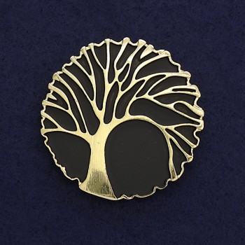 Brooch 'Tree' in black matte and gold-tone metal, diameter approx. 40 mm, magnetic backing