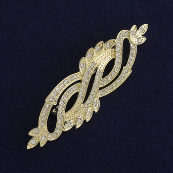 Brooch Accent with White Crystals, Gold-Toned Metal 85x26mm+