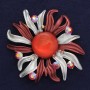 Flower Brooch, diameter 63 mm ±, red and silver enamel with crystals, magnetic fastening