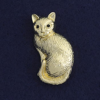 Brooch-pendant Cat with black crystals and golden metal 45x24mm+