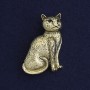 Cat brooch pendant with black crystals, dark gold color, golden metal, 45x25 mm