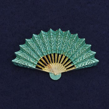 Brooch 'Fan' green enamel and gold-tone metal 54×33 mm+