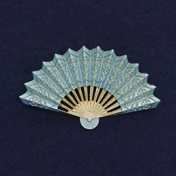 Brooch 'Fan' with blue enamel and gold-tone metal 54×33 mm+