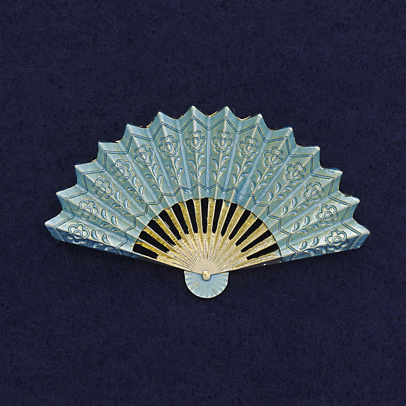 Brooch 'Fan' with blue enamel and gold-tone metal 54×33 mm+
