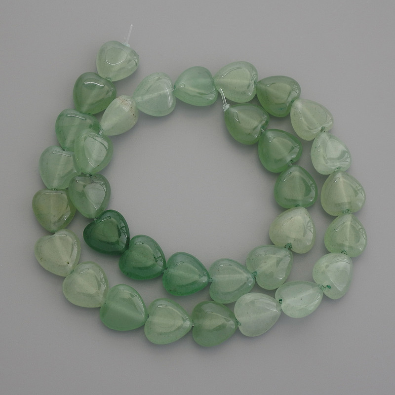 Beads of natural nephrite stone — heart-shaped, diameter 12x12 mm, length 38 cm on a beading thread