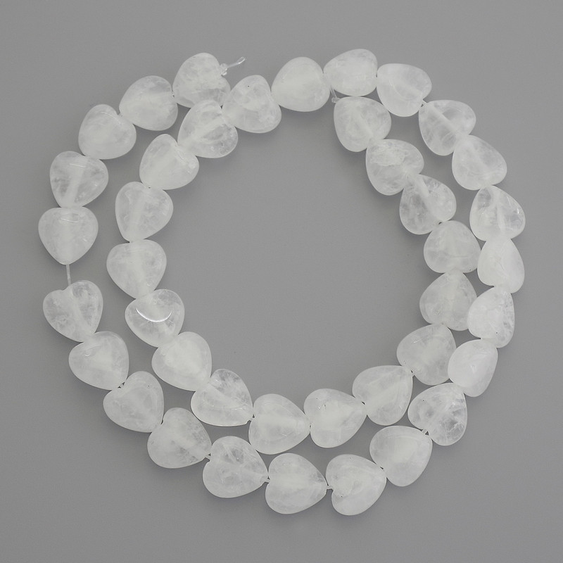 Heart-Shaped Rock Crystal Beads, 10x10 mm Diameter, About 38 cm Long on a Thread
