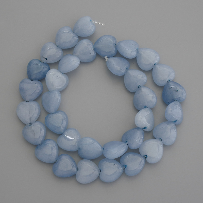 Heart-shaped Aquamarine Beads, 12x12 mm diameter, 38 cm length on thread