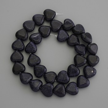 Heart-shaped beads of blue sand aventurine, synthetic stone, 12x12 mm +/- on thread, 36 cm long