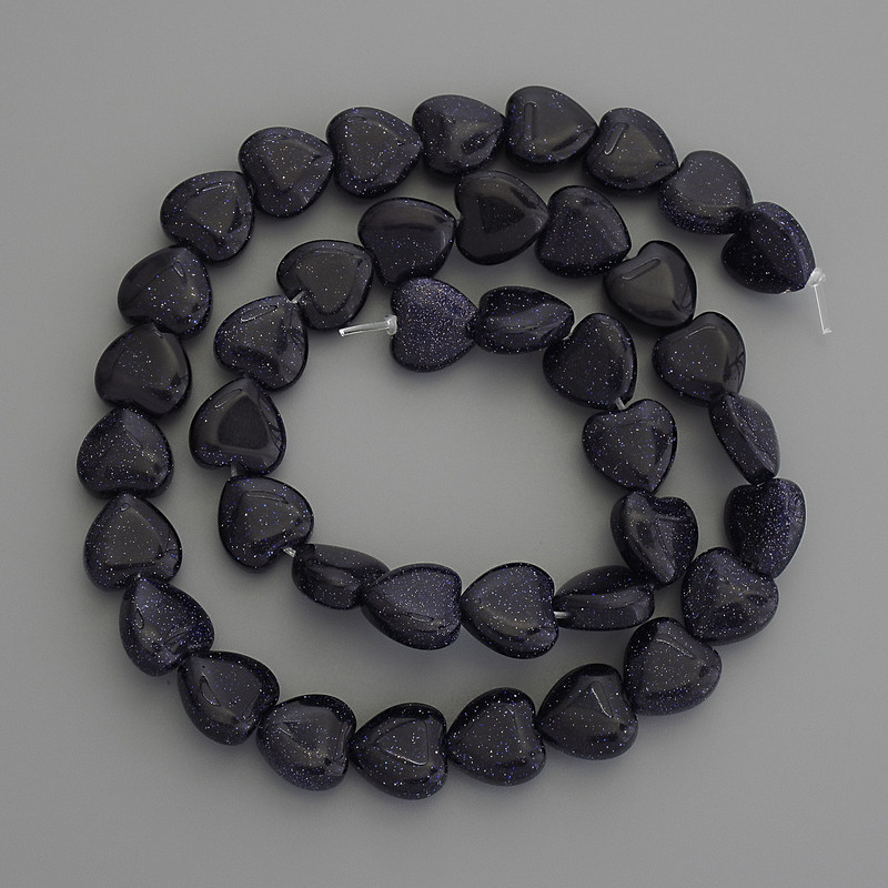 Beads Synthetic Aventurine Blue Sand Heart, 10x10mm, on a thread, 39cm+