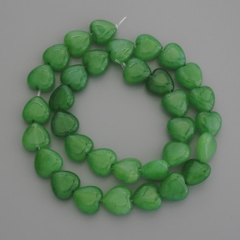Chrysoprase Heart Beads, 12x12mm diameter, on fishing line, length 38 cm