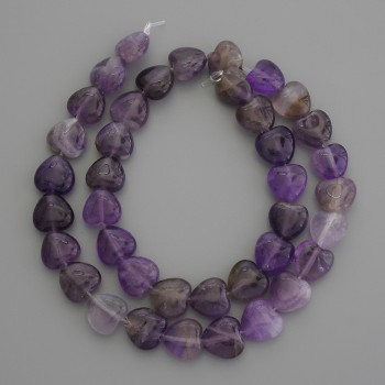 Amethyst natural stone heart-shaped beads, diameter 10x10 mm, on a thread, length 37 cm+