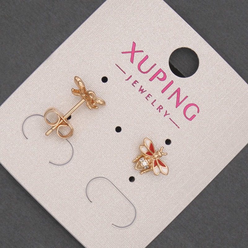 Xuping enamel stud earrings with white crystals 7x8 mm +/- 18K gold plating