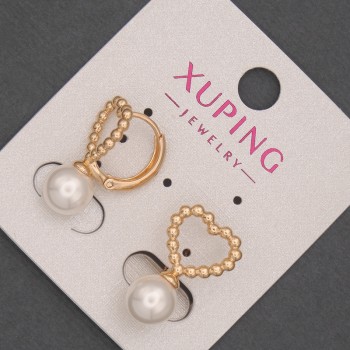 Xuping Earrings with Mallorca Bead, diameter 8 mm ±, length 20 mm ±, 18K Gold Plating