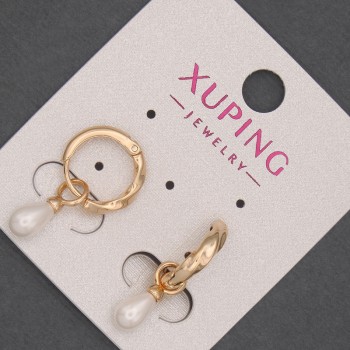 Earrings Xuping with Mallorca bead, diameter 5×7 mm ±, length 22 mm ±, 18K gold plating